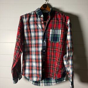 J Crew Re-Imagined Plaid Patchwork Flex Washed Slim Untucked Sz Medium